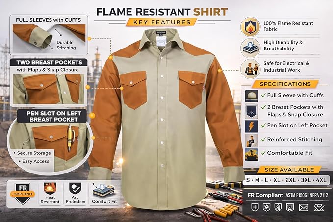 Just In Trend │Flame Resistant FR Shirt - 88/12 - Western Style - Two Tone
