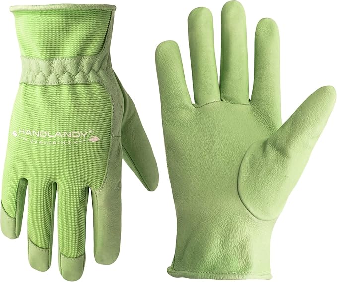 HANDLANDY Work Gloves for Women, Breathable Leather Gardening Glove for Yard Maintenance, Hand Protection with Touch Screen