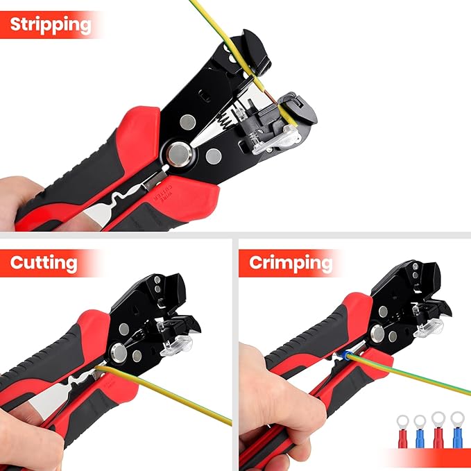 HARDELL+ Wire Stripper, 20-10 AWG Automatic Wire Strippers, 3-IN-1 Self Adjusting Wire Stripper Tool, Stripping/Cutting/Crimping Tool With 40PCS Terminals & Waterproof Bag For Electrician & DIYers
