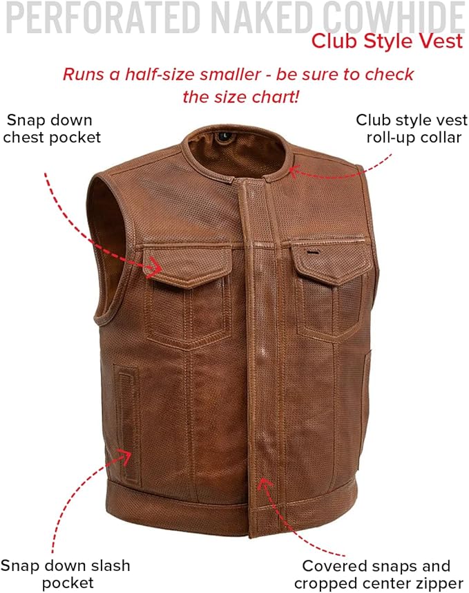 First Mfg Co - Lowside - Mens Motorcycle Biker Riding Canvas, Leather, Twill, Perforated Leather Vest