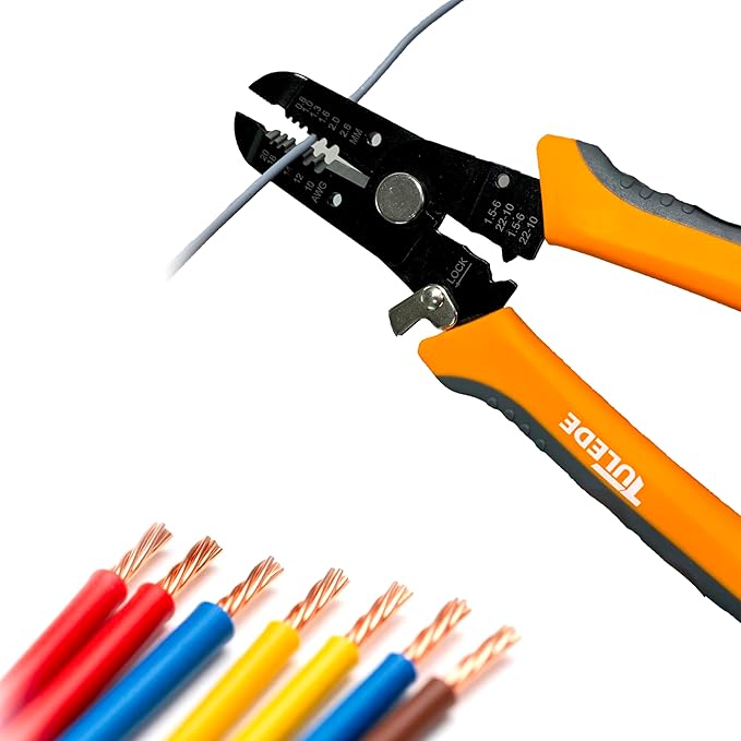 3 in 1 Wire Stripper Tool, 7.5 Inch Wire Stripper/Cutter/Crimping Tool for 10-20 AWG Solid and Stranded Wires, Come with Safety Lock & Invisible Spring, Made of 65Mn for Durability