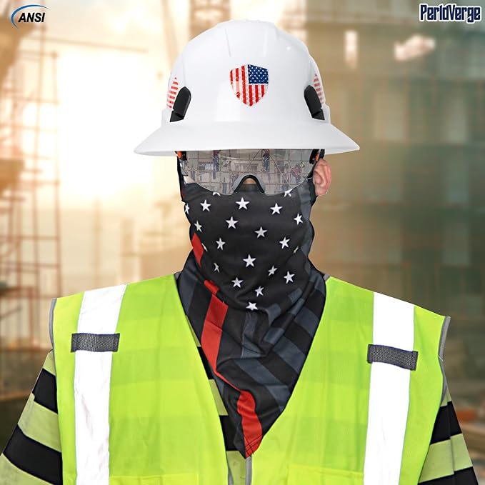 Full Brim Hard Hats Construction OSHA Approved with Visor-Vented Hard Hat with Neck Gaiter with Ear Loops,Safety Hard Hats for Men with Chin Strap ANSI Z89.1 Type 1 Class C,6-pt Suspension