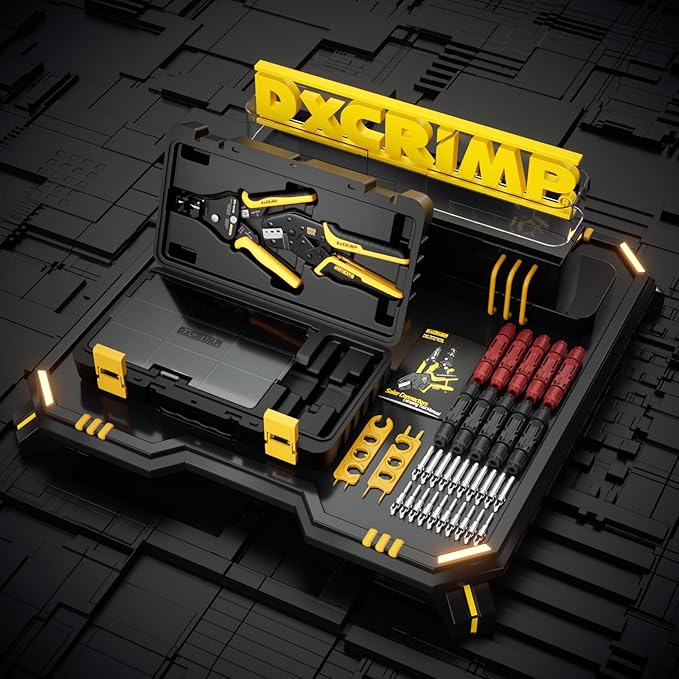 Solar Crimper Tool Kit for 14-10 AWG Solar Panel Cable, with 10 Pairs Solar Connectors, Solar Crimper, Automatic Wire Stripper and Wrench, Solar Installation Assembly Tools