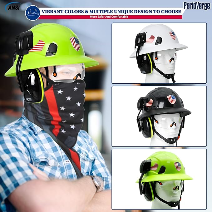 Full Brim Hard Hats Construction OSHA Approved with Visor-Vented Hard Hat with Neck Gaiter with Ear Loops,Safety Hard Hats for Men with Chin Strap ANSI Z89.1 Type 1 Class C,6-pt Suspension