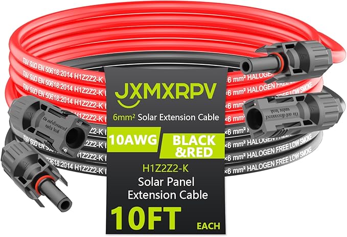 Solar Cable Extension 10Ft 10AWG, Solar Wire with Tool-Free Solar Connectors, Waterproof Solar Panel Extension Cable 6mm², PV Cable 10Gauge for Home Boat RV Solar Panels(10ft)