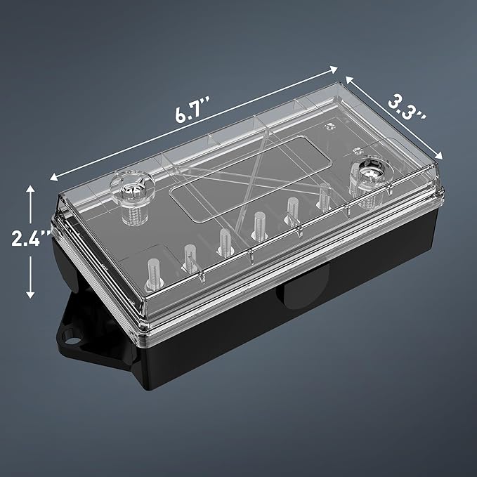 MICTUNING 7 Way Electrical Trailer Junction Box - 7 Gang Trailer Wire Connection Box Weatherproof for Rewiring Camper RV Caravans Boat Light, Transparent Cover