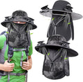 2 Pcs Solar Fan Hats Wide Brim Fishing Hats with 2 Solar Fan and Removable Face Cover Cooling Buckets for Men Women
