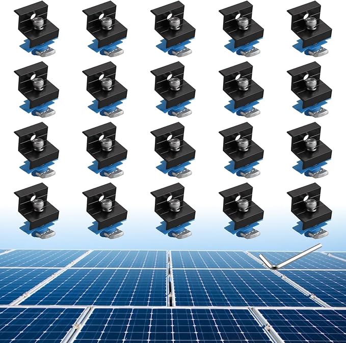Anbte 20pcs Solar Panel End Clamp for Standard Unistrut, Aluminum 30mm/35mm Solar Panel Brackets with Nuts Bolts, Solar Panel Mounting Kit for Metal Roof, Tin Roof, Flat Roof, Sheet Roof, RV, Black