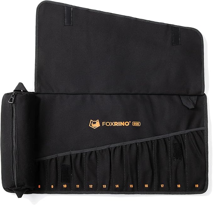 Wrench Roll, Wrench Roll Up Pouch, 12-Pocket Heavy Duty Canvas Wrench Organizer Bag for Metric Combination Wrenches, Portable Tool Roll Bag, Gifts for Men for Christmas (Black, 12+1 Metric)