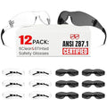 ANSI Z87.1 Safety Glasses Men Women 12 pack(6pack clear safety glasses+6pack safety sunglasses) Scratch & Impact Resistant eye protection glasses for Construction, Outdoor Sports & Work