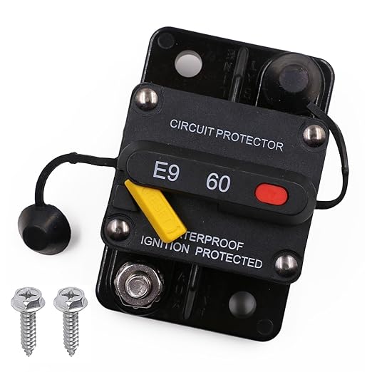 E9 60 Amp Circuit Breaker with Recessed Switch Design | Waterpoof IP67 Protection DC 12V-72V 60A Manual Reset Surface Mount