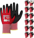Safety Work Gloves MicroFoam Nitrile Coated-12 Pairs,KAYGO KG18NB,Seamless Knit Nylon Glove with Black Micro-Foam Nitrile Grip,Ideal for General Purpose,Automotive,Home Improvement,Red