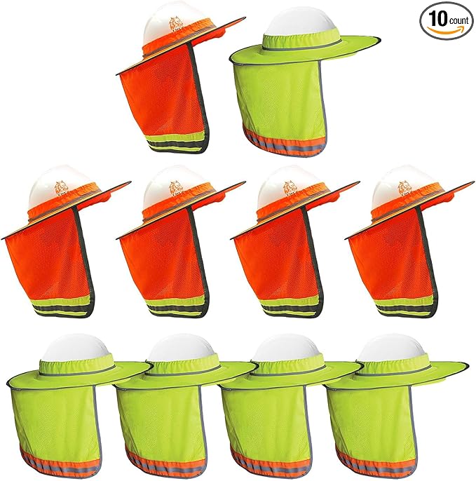 Wolf High-Visibility Orange Reflective Full-Brim Hard Hat Mesh Sun Visor Neck Shade