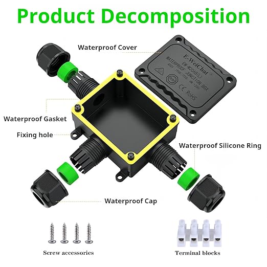 Waterproof Junction Box Outdoor, IP68 3-Way, M25 Small Box, Electrical Junction Box for Indoor and Outdoor Lighting Fixtures, Landscape Lighting