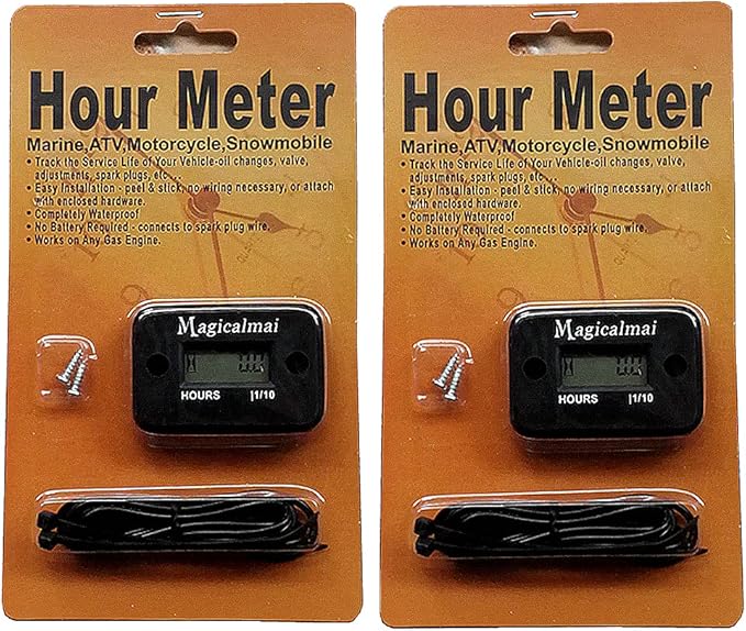 2pcs Magicalmai Inductive Hour Meter for Gas Engine Generator Lawn Mower Pressure Washer Marine ATV Boat Outboard Motor Dirt Bike Motorcycle Waterproof Hr Meters - Black