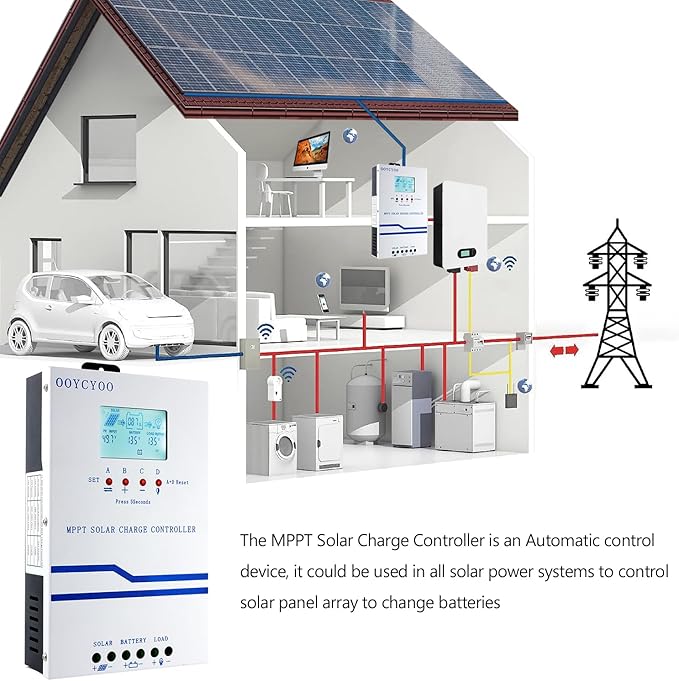 60A Solar Charge Controller MPPT 12V 24V 36V 48V Controller 60amp Solar Charge Regulator MPPT 160V w/LCD Display Work with AGM, Gel, Flooded and Lithium