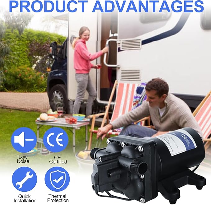 Water Pressure Booster Pump, 110V AC Water Diaphragm Pump, 5.5GPM 75PSI with Power Plug, Self Priming RV Water Pump for Home Kitchen Bathroom RV Marine Yacht Garden Hose Black