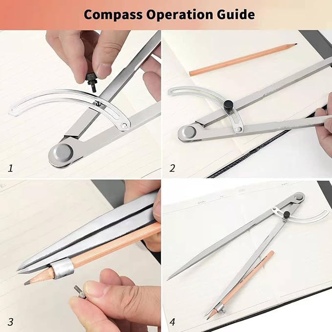 Pencil Compass 12 inch, Precision Woodworking Compass with Wing Divider and Pencil Holder, Metal Compass Ideal for Geometry Drafting and Technical Drawing, Engineering and More