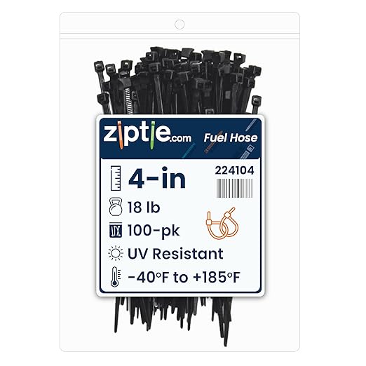 ZipTie.com 4-inch UV Resistant Black Fuel Hose Zip Tie, 18-lb Tensile Strength, 100-Pack