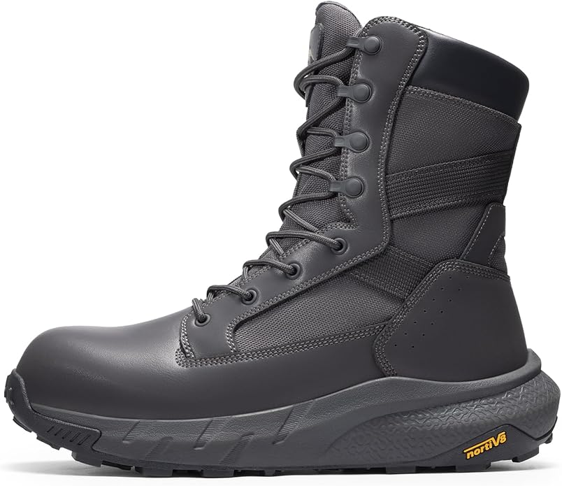 NORTIV 8 Men's 8" Composite Toe Work Boots, Lightweight Side Zipper ASTM F2412-24 & ASTM F2913-24 Safety Military Boots for All-Day Comfort, Peakforce-Nano