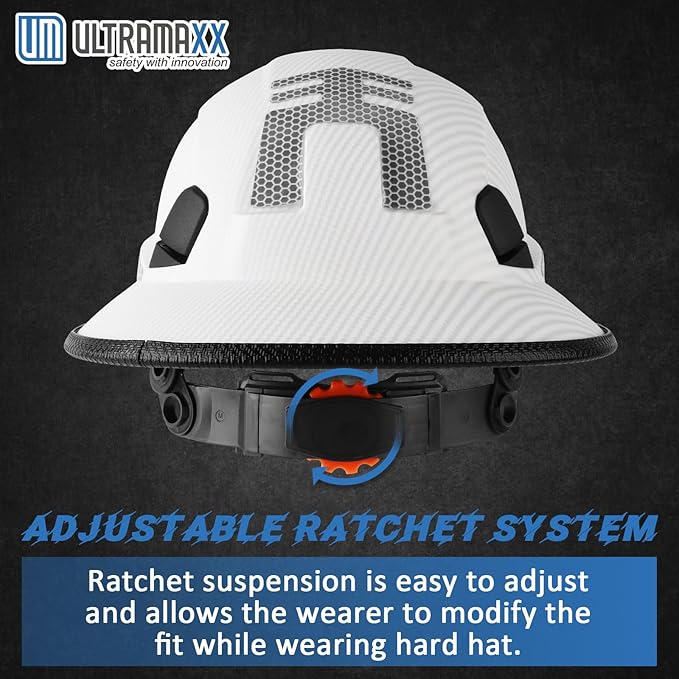 Full Brim Hard Hat with Built-in Visor, ANSI Z89.1 OSHA Approved Construction Safety Helmet with Chin Strap for Men Women