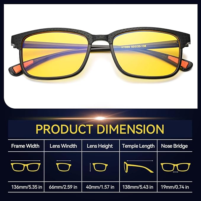 Dollger Night Vision Glasses for Driving Square Anti Glare UV400 Protection Lightweight Nighttime Eyewear for Men and Women