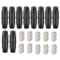 Linkstyle 10PCS Waterproof IP68 Junction Box, Outdoor 3 Way Electrical Cable Connector, with Replaceable Lever Wire Connectors for AWG 28-12 Gauge Wire 3 in 3 Out Quick Terminal