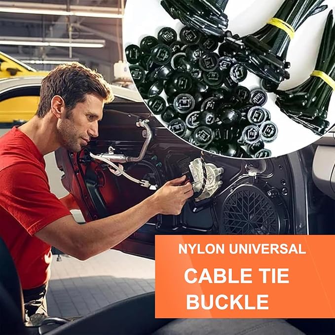 100 Pcs Premium Nylon Universal Cable Tie Buckle (100% Nylon), Heavy Duty Self-Locking Zip Ties, UV Resistant Cable Tie Clips for Automotive & Home Repairs, Car Fender, Trunk & Engine Fixes