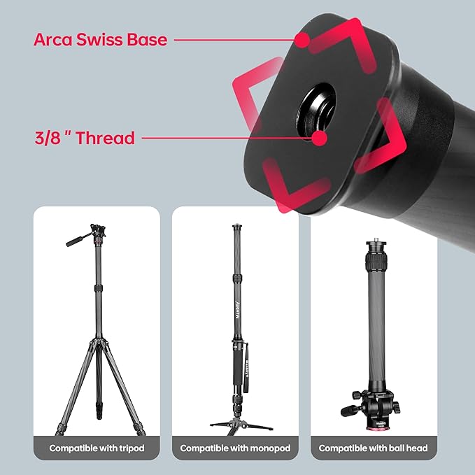 Manbily Carbon Fiber Tripod Extension Pole, 28mm Tube Two-Section Center Column Extension Rod for Tripods