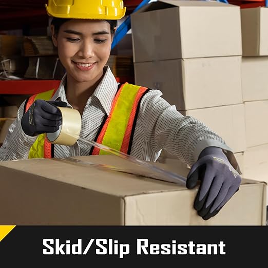 COOLJOB 3/6/12 Pairs Nitrile Rubber Coated Nylon Safety Work Gloves, Dotted for Non-Slip Grip, Breathable Soft Seamless Knit Nitrile Dipped Gloves for Warehouse, Home Improvement, Yard, Grey Xlarge