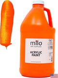milo Fluorescent Orange Neon Acrylic Paint | 64 oz Bottle Half Gallon | Glows UV in Black Light | Non-Toxic Made in USA | Bulk Art Paint for Party, Student, Classroom, Artist