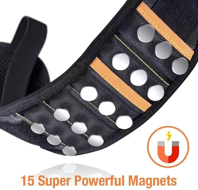 Adjustable Magnetic Wrist Band, 15 Strong Magnets Wristband for Holding Screws, Nuts, Gadgets.Tool Band Cool Christmas Gifts for Men & Women, Husband Birthday Gift Wristband