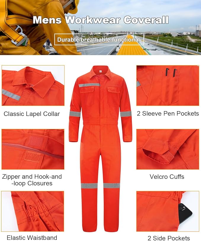 Mens Workwear Coveralls Work Mechanic Jumpsuits Long Sleeve Coverall Work Wear Multi Pockets