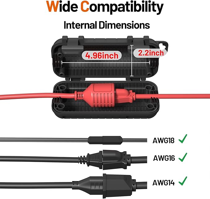 Extension Cord Cover Outdoor, Cord Connector Protector IP54 Water-Resistant, Indoor Electrical Safety Box for Plug Outlet Tool Holiday Light Black