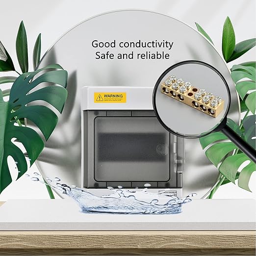 Waterproof 6 Way Breaker Box IP66 PC/ABS Alloy Plastic Power Distribution Box Enclosure with Clear Cover, Bus Bars and DIN Rail