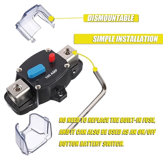 100A 12-48 Volt DC Self Recovery Circuit Breaker with Manual Reset Button for Automotive Rv Marine Boat (100Amp)
