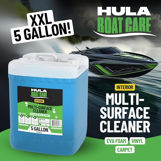 Hula Multi-Surface Cleaner — EVA Foam, Vinyl, and Carpet, 5 Gallon — Bulk Marine Interior Cleaner for Detailers and Fleets, Biodegradable, Made in USA