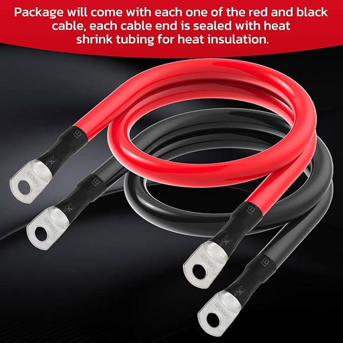 2/0 AWG Battery Cable 2/0AWG Gauge Battery Inverter Cables for Automotive Solar Marine Boat RV Car Motorcycle (2/0 AWG, 3FT, 3/8")