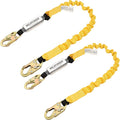 [2-Pack] 6-Foot Shock Absorber Stretchable Safety Lanyard with Double Snap Hook Connectors ANSI Z359.13-2013 Compliant Fall Protection Equipment