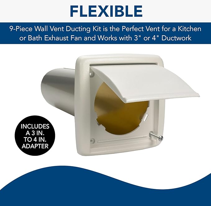 Broan-NuTone WVK2A Flexible Wall Ducting Kit for Ventilation Fans, Exhaust Fan 9-Piece Duct Kit, 4-Inch
