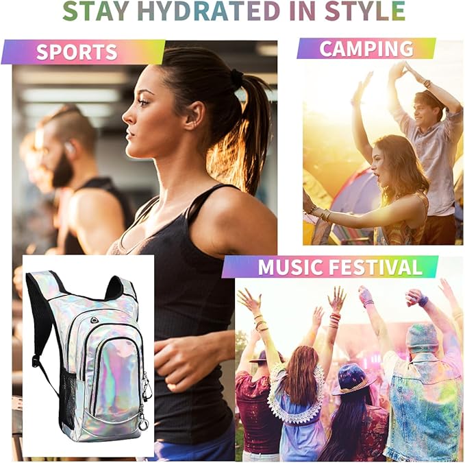 Hydration Pack, Hydration Backpack with 2L Hydration Bladder, Festival Essential Water Backpack, Lightweight Hydration Bag Hydropack Hydro for Running, Biking, Music Festival Gear, Rave
