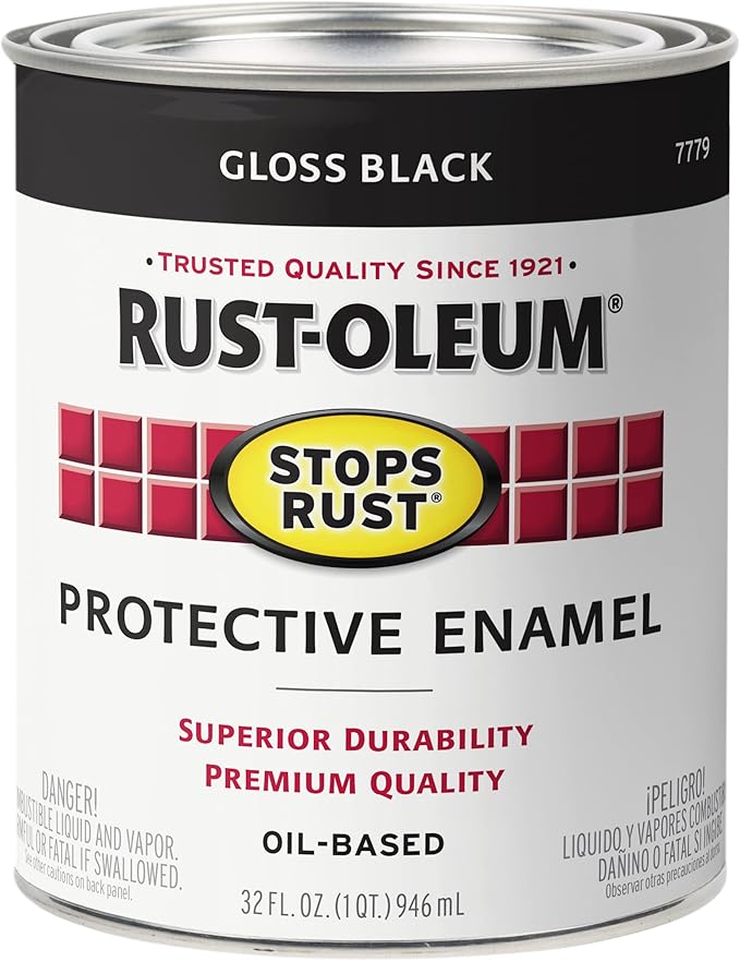 Rust-Oleum 7779502-2PK Stops Rust Brush On Paint, Quart, Gloss Black, (Pack of 2)