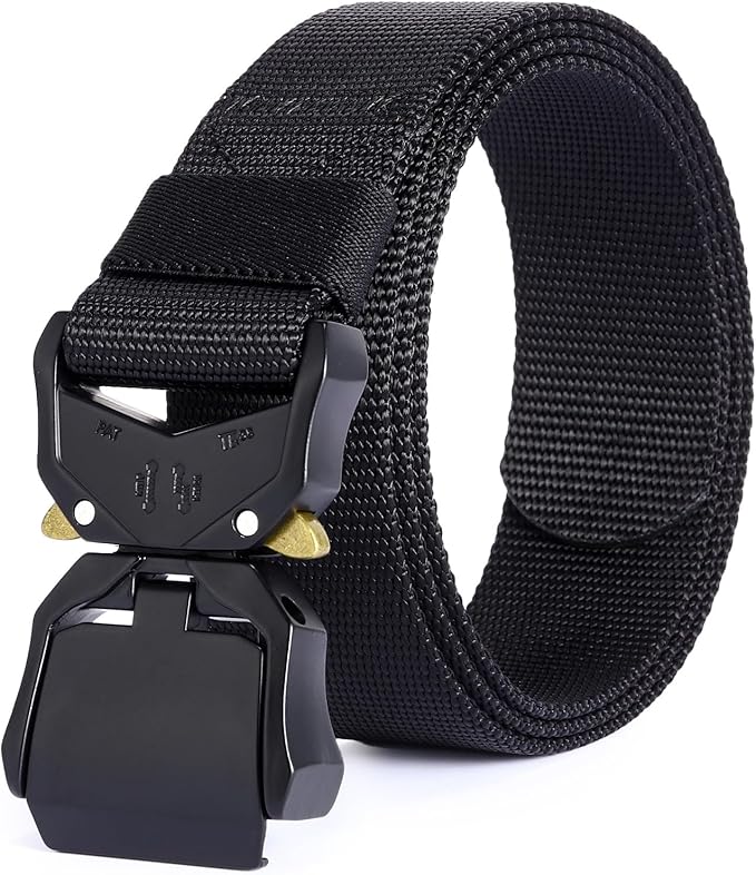 Nylon Belts for Men, Military Hiking Rigger 1.5" Work Belt with Heavy Duty Quick Release Buckle - Black