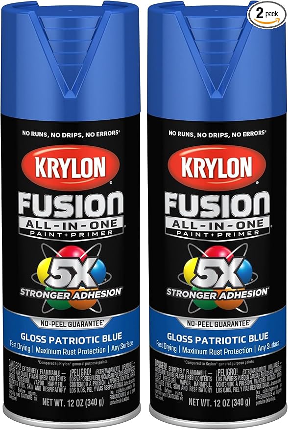 Krylon K02716007 Fusion All-In-One Spray Paint for Indoor/Outdoor Use, Gloss Patriotic Blue, 12 Ounce (Pack of 2)