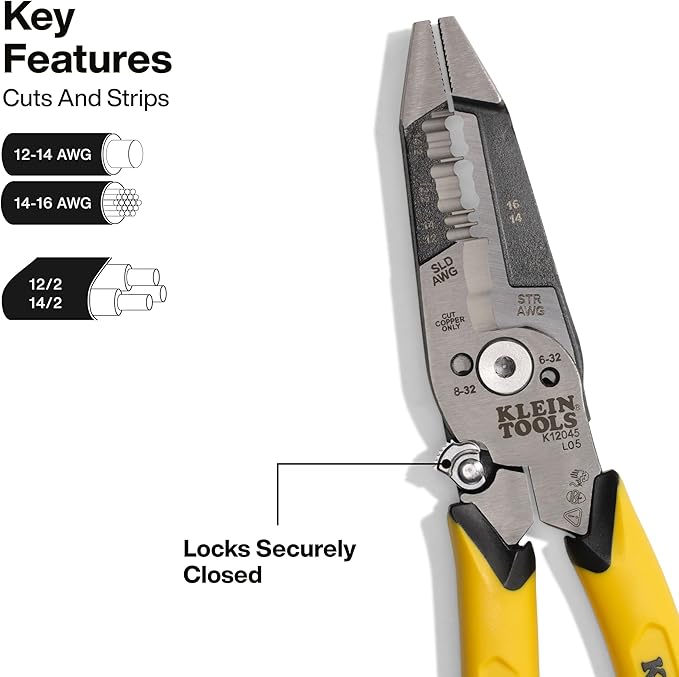 Klein Tools K12045 Heavy-Duty Wire Stripper, Slim-Forged Design, Self-Opening Wire Stripping Tool, Electrical Pliers with Shear Cutter, Cable Stripper Tool