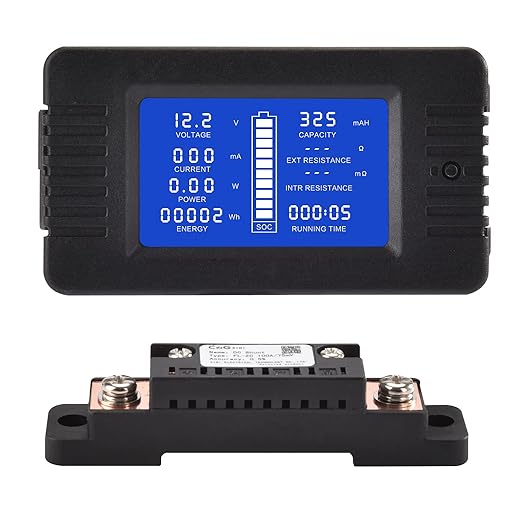DC Multifunction Battery Monitor Meter with Shunt,0-200V,0-100A, LCD Display Digital Current Multimeter Voltmeter Ammeter for Cars RV Solar,Widely Applied to 12V/24V/48V RV/Car Battery…
