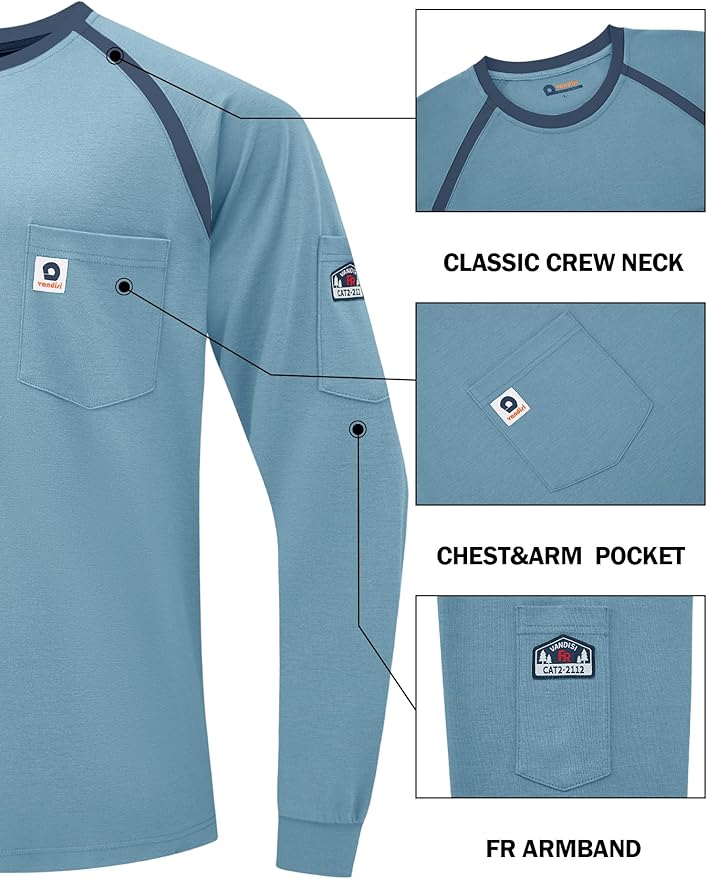 FR Shirts for Men 100% Cotton 5.5oz Lightweight NFPA2112/CAT2 Flame Resistant Shirts for Men Long Sleeve