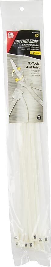 Gardner Bender 45-314SC Nylon Self-Cutting Cable Tie, 14 inch, 50 lb. Tensile, Twist-Off Tail, Zip Tie, 20 Pk., Natural White