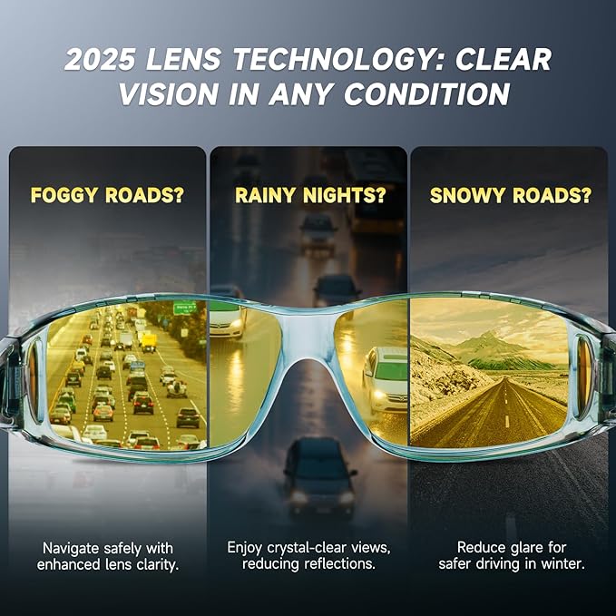 Night Driving Glasses Night Vision Glasses Fit Over Glasses Polarized Anti-Glare UV400 Gift for Men Women