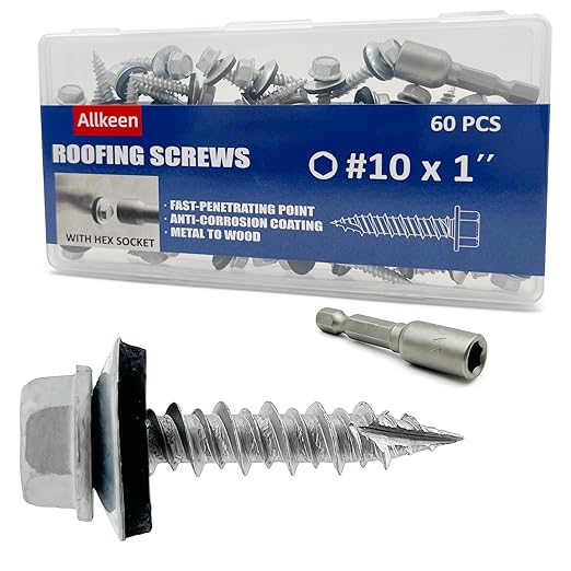 #10 x 1 Hex Head Sheet Metal Roof Screws, Rustpert Coating Metal to Wood siding Screws, 60 Pieces